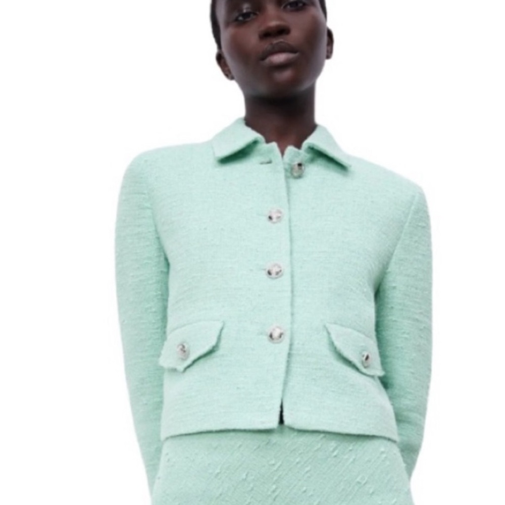 NWT TIFFANY BLUE TWEED BLAZER -Zara